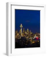 Night View of Seattle Skyline with Christmas Tree on the Space Needle-Terry Eggers-Framed Photographic Print