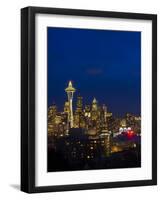 Night View of Seattle Skyline with Christmas Tree on the Space Needle-Terry Eggers-Framed Photographic Print