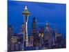 Night View of Seattle Skyline with Christmas Tree on the Space Needle-Terry Eggers-Mounted Photographic Print