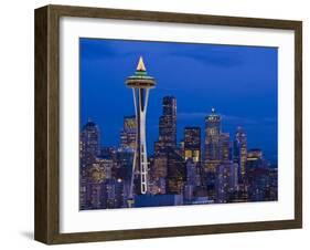 Night View of Seattle Skyline with Christmas Tree on the Space Needle-Terry Eggers-Framed Photographic Print