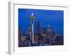 Night View of Seattle Skyline with Christmas Tree on the Space Needle-Terry Eggers-Framed Photographic Print