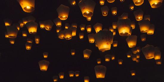 Night view of Sky Lanterns in the air during Chinese Lantern Festival,  Shifen, Taiwan' Photographic Print - Keren Su | AllPosters.com