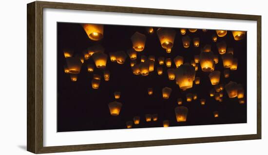 Night view of Sky Lanterns in the air during Chinese Lantern Festival, Shifen, Taiwan-Keren Su-Framed Photographic Print