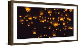 Night view of Sky Lanterns in the air during Chinese Lantern Festival, Shifen, Taiwan-Keren Su-Framed Photographic Print