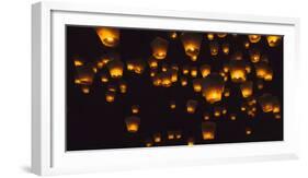 Night view of Sky Lanterns in the air during Chinese Lantern Festival, Shifen, Taiwan-Keren Su-Framed Photographic Print