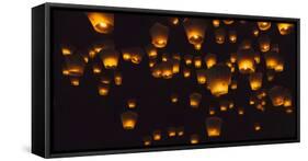 Night view of Sky Lanterns in the air during Chinese Lantern Festival, Shifen, Taiwan-Keren Su-Framed Stretched Canvas