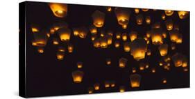 Night view of Sky Lanterns in the air during Chinese Lantern Festival, Shifen, Taiwan-Keren Su-Stretched Canvas