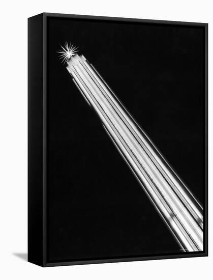 Night View of Slender Tower Lit with Vertical Lines of Light Resembling Giant Fluorescent Tubes-Alfred Eisenstaedt-Framed Stretched Canvas