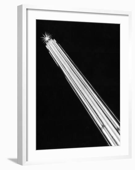 Night View of Slender Tower Lit with Vertical Lines of Light Resembling Giant Fluorescent Tubes-Alfred Eisenstaedt-Framed Photographic Print