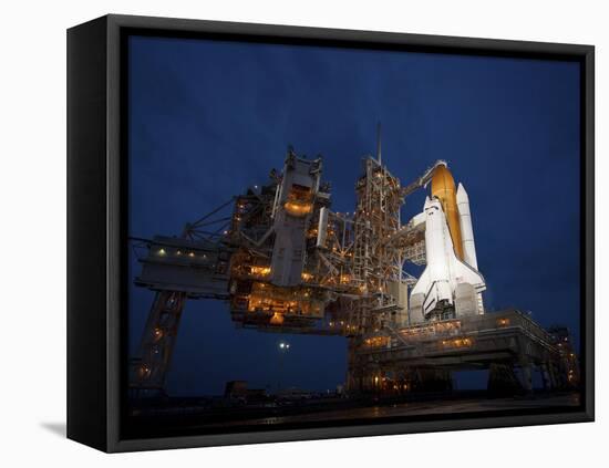 Night View of Space Shuttle Atlantis on the Launch Pad at Kennedy Space Center, Florida-Stocktrek Images-Framed Stretched Canvas