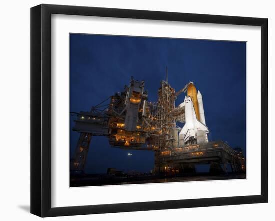 Night View of Space Shuttle Atlantis on the Launch Pad at Kennedy Space Center, Florida-Stocktrek Images-Framed Premium Photographic Print