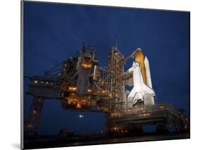 Night View of Space Shuttle Atlantis on the Launch Pad at Kennedy Space Center, Florida-Stocktrek Images-Mounted Photographic Print