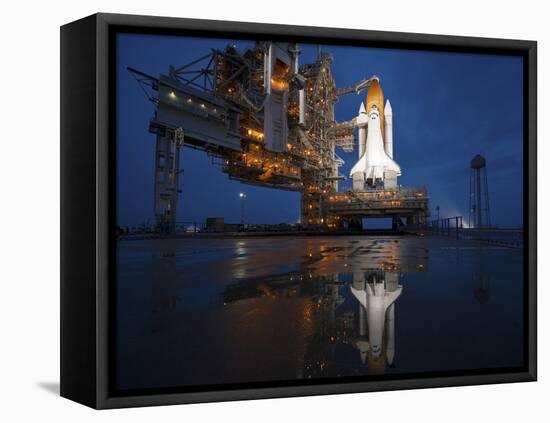 Night View of Space Shuttle Atlantis on the Launch Pad at Kennedy Space Center, Florida-Stocktrek Images-Framed Stretched Canvas