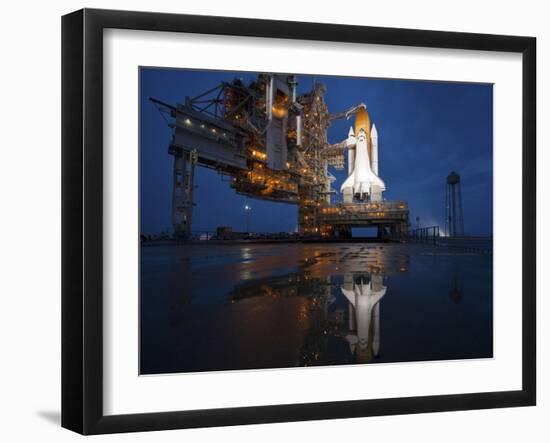 Night View of Space Shuttle Atlantis on the Launch Pad at Kennedy Space Center, Florida-Stocktrek Images-Framed Premium Photographic Print