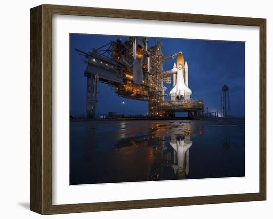 Night View of Space Shuttle Atlantis on the Launch Pad at Kennedy Space Center, Florida-Stocktrek Images-Framed Photographic Print