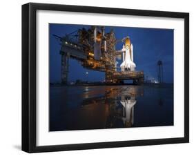 Night View of Space Shuttle Atlantis on the Launch Pad at Kennedy Space Center, Florida-Stocktrek Images-Framed Photographic Print