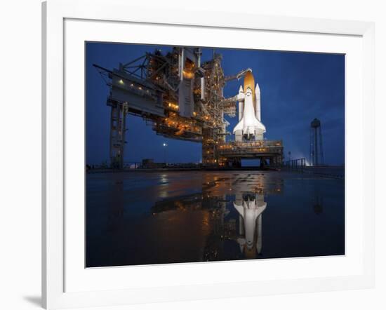 Night View of Space Shuttle Atlantis on the Launch Pad at Kennedy Space Center, Florida-Stocktrek Images-Framed Photographic Print