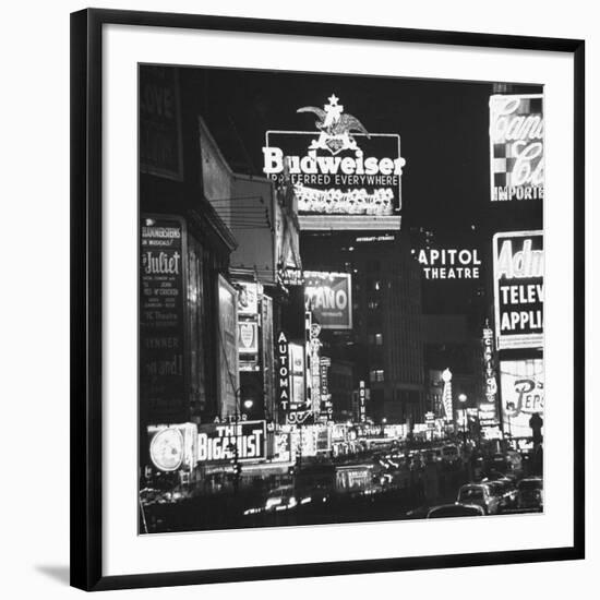 Night View of Taxi and Traffic Congestion Looking North on 45th Street-Andreas Feininger-Framed Photographic Print