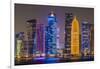 Night view of the business district skyline, Doha, Qatar-Stefano Politi Markovina-Framed Photographic Print