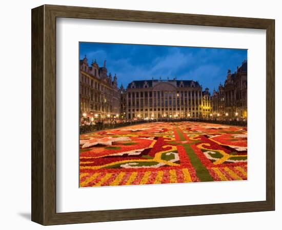 Night View of the Grand Place with Flower Carpet and Ornate Buildings, Brussels, Belgium-Bill Bachmann-Framed Photographic Print