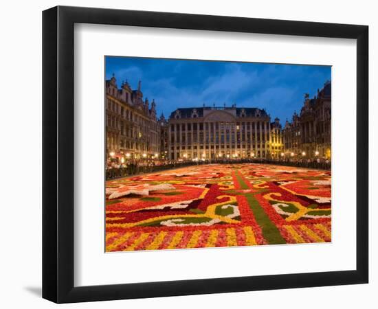 Night View of the Grand Place with Flower Carpet and Ornate Buildings, Brussels, Belgium-Bill Bachmann-Framed Photographic Print