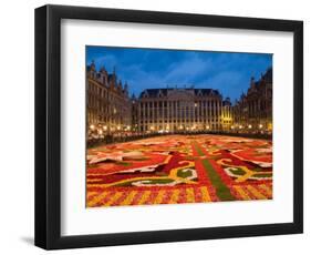 Night View of the Grand Place with Flower Carpet and Ornate Buildings, Brussels, Belgium-Bill Bachmann-Framed Photographic Print