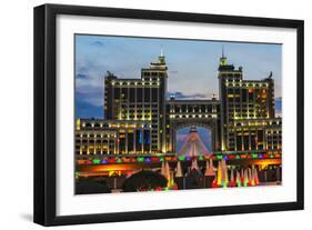 Night view of the headquarters of KazMunayGas and Khan Shatyr. Astana, Kazakhstan.-Keren Su-Framed Photographic Print