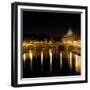 Night View of the Sant'Angelo Bridge and the Dome of the Basilica of Saint Peter in Rome-Roman-Framed Giclee Print