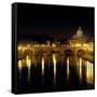 Night View of the Sant'Angelo Bridge and the Dome of the Basilica of Saint Peter in Rome-Roman-Framed Stretched Canvas