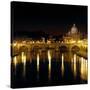 Night View of the Sant'Angelo Bridge and the Dome of the Basilica of Saint Peter in Rome-Roman-Stretched Canvas