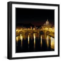 Night View of the Sant'Angelo Bridge and the Dome of the Basilica of Saint Peter in Rome-Roman-Framed Giclee Print