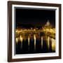 Night View of the Sant'Angelo Bridge and the Dome of the Basilica of Saint Peter in Rome-Roman-Framed Giclee Print