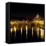 Night View of the Sant'Angelo Bridge and the Dome of the Basilica of Saint Peter in Rome-Roman-Framed Stretched Canvas