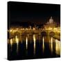 Night View of the Sant'Angelo Bridge and the Dome of the Basilica of Saint Peter in Rome-Roman-Stretched Canvas