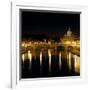 Night View of the Sant'Angelo Bridge and the Dome of the Basilica of Saint Peter in Rome-Roman-Framed Giclee Print