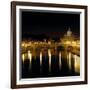 Night View of the Sant'Angelo Bridge and the Dome of the Basilica of Saint Peter in Rome-Roman-Framed Giclee Print