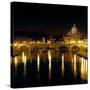 Night View of the Sant'Angelo Bridge and the Dome of the Basilica of Saint Peter in Rome-Roman-Stretched Canvas