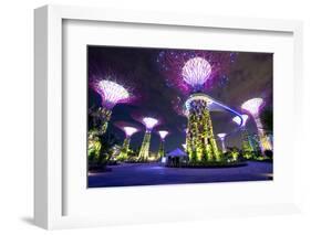 Night View of the Supertree Grove at Gardens-SurangaWeeratunga-Framed Photographic Print
