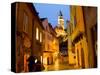 Night View of Town Center and Castle in Cesky Krumlov, Czech Republic-Bill Bachmann-Stretched Canvas