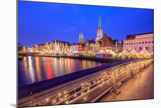 Night View of Typical Houses and the Cathedral Reflected in River Trave, Lubeck, Schleswig Holstein-Roberto Moiola-Mounted Photographic Print