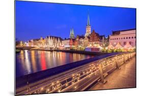 Night View of Typical Houses and the Cathedral Reflected in River Trave, Lubeck, Schleswig Holstein-Roberto Moiola-Mounted Photographic Print