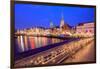 Night View of Typical Houses and the Cathedral Reflected in River Trave, Lubeck, Schleswig Holstein-Roberto Moiola-Framed Photographic Print