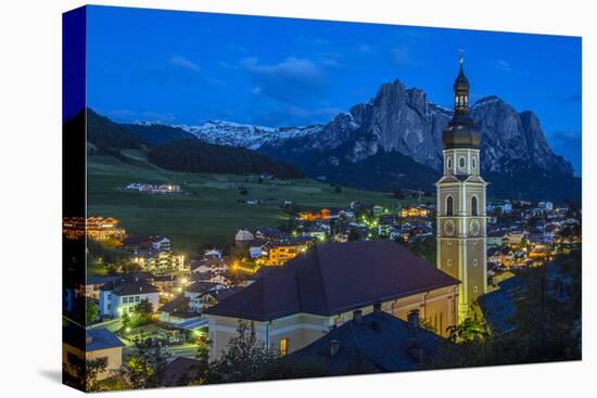 Night View over the Mountain Village of Castelrotto Kastelruth, Alto Adige or South Tyrol, Italy-Stefano Politi Markovina-Stretched Canvas