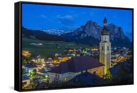 Night View over the Mountain Village of Castelrotto Kastelruth, Alto Adige or South Tyrol, Italy-Stefano Politi Markovina-Framed Stretched Canvas