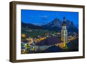 Night View over the Mountain Village of Castelrotto Kastelruth, Alto Adige or South Tyrol, Italy-Stefano Politi Markovina-Framed Photographic Print