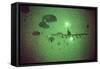 Night Vision Image of Paratroopers Jumping from C-141 Starlifter, Sept. 12 1989-null-Framed Stretched Canvas