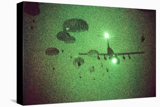 Night Vision Image of Paratroopers Jumping from C-141 Starlifter, Sept. 12 1989-null-Stretched Canvas