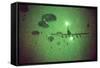 Night Vision Image of Paratroopers Jumping from C-141 Starlifter, Sept. 12 1989-null-Framed Stretched Canvas