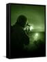 Night Vision View of a Special Operations Forces Soldier Firing His Weapon During Combat-Stocktrek Images-Framed Stretched Canvas