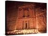 Nightime Tourist Show in Candlelight, in Front of the Treasury (El Khazneh), Petra, Jordan-Donald Nausbaum-Stretched Canvas